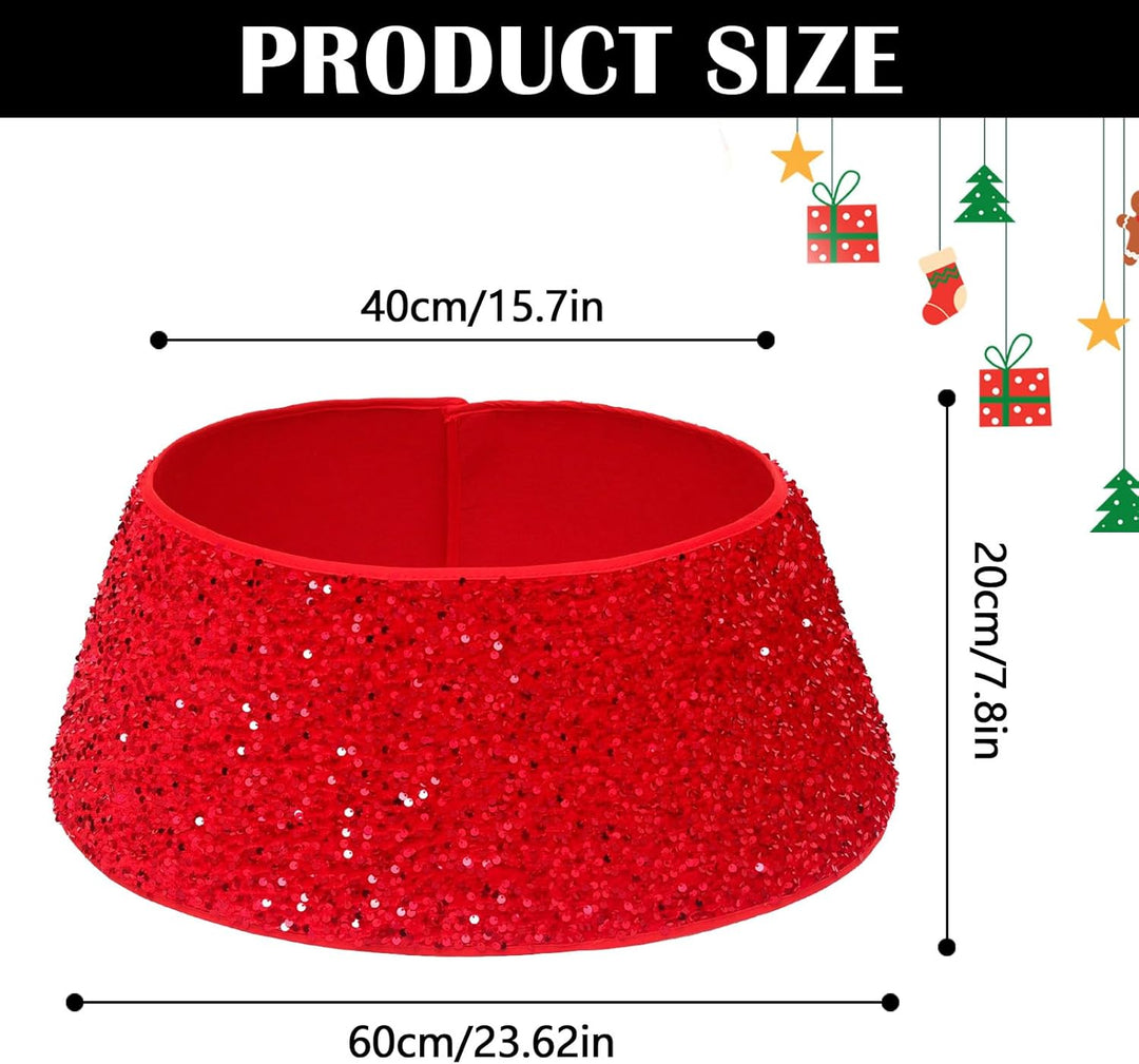 Weihnachtsbaumrock-Dekorationen, 60 cm Weihnachtsbaumrock Baumkragen Rot Glitzernd Weihnachtsbaum So