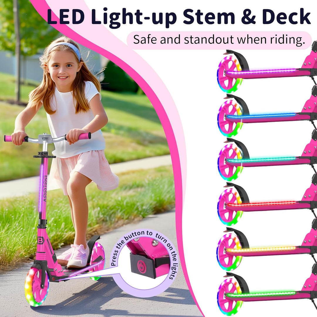 BELEEV V8 Big Wheel Scooter mit LED Leuchtenden Lenksäule &Deck, Höhenverstellbar, ABEC-9, 200mm Räd