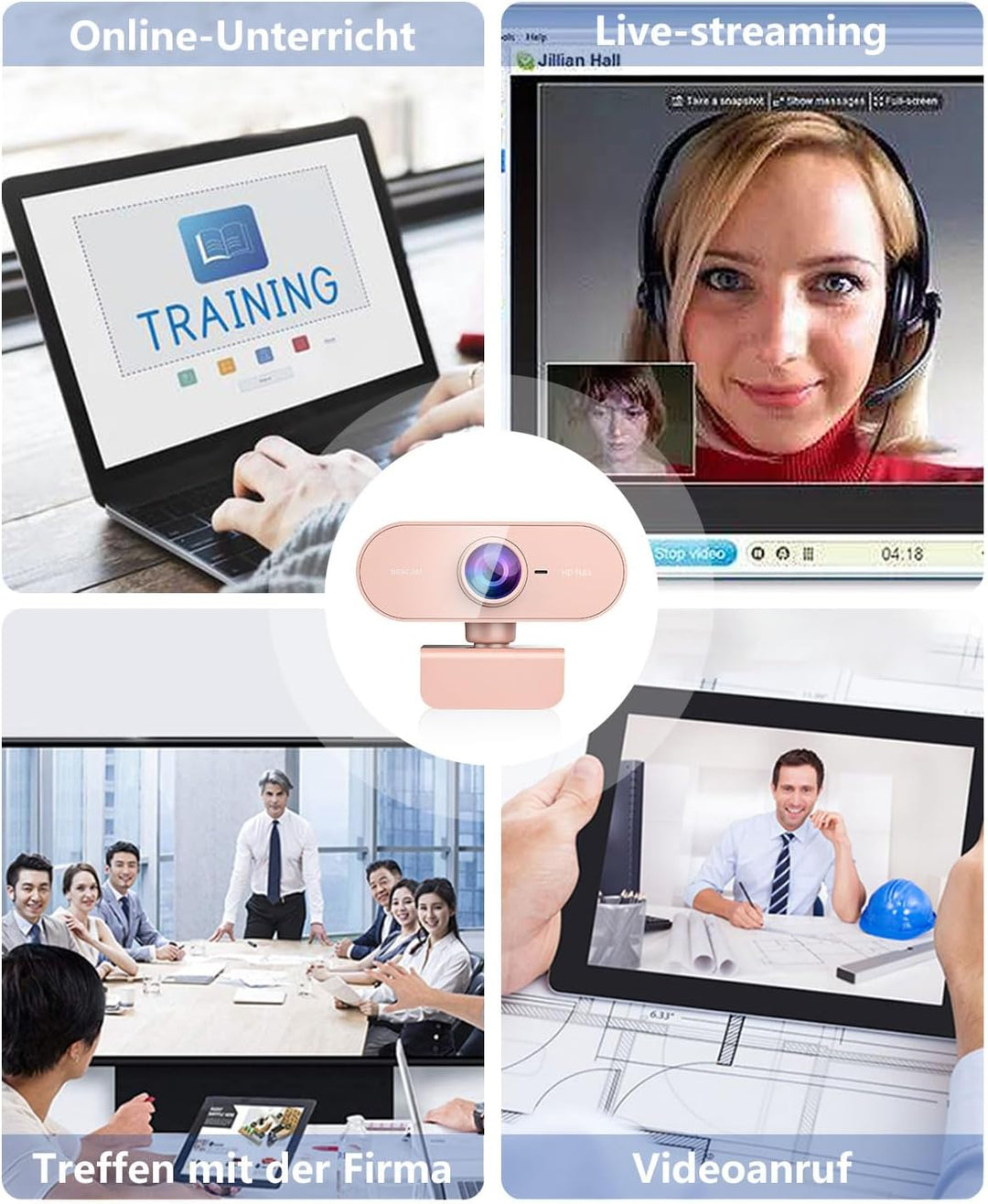 Webcam mit Mikrofon,1080P Full HD Kamera PC Laptop,USB Web Cam Plug&Play,Externe Streaming Camera,Mi