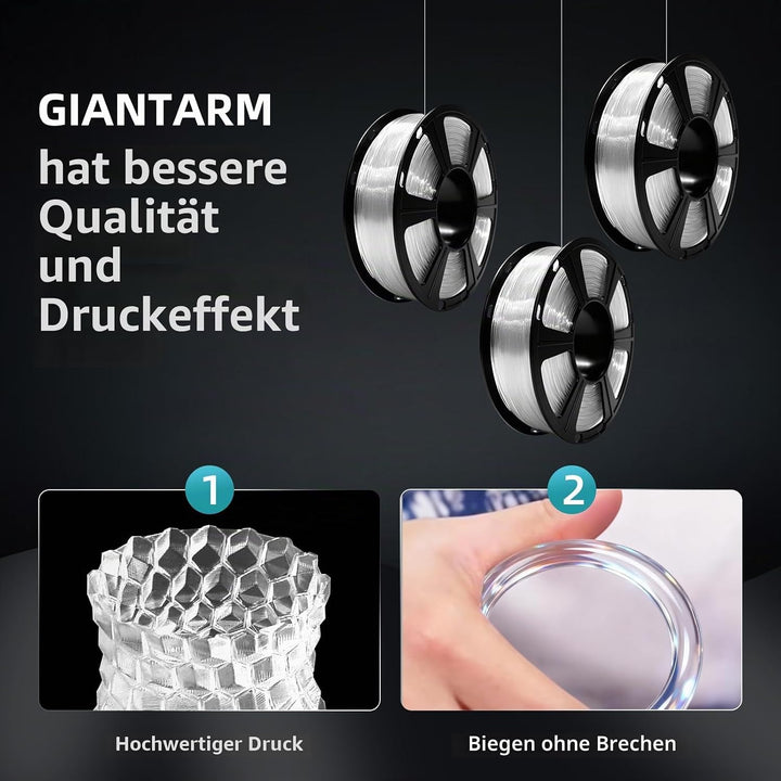 PLA Filament 1.75mm, GIANTARM 3D Drucker Filament PLA 2kg Spool (schwarz) 2kg 2KG-PLA-Schwarz, 2kg 2
