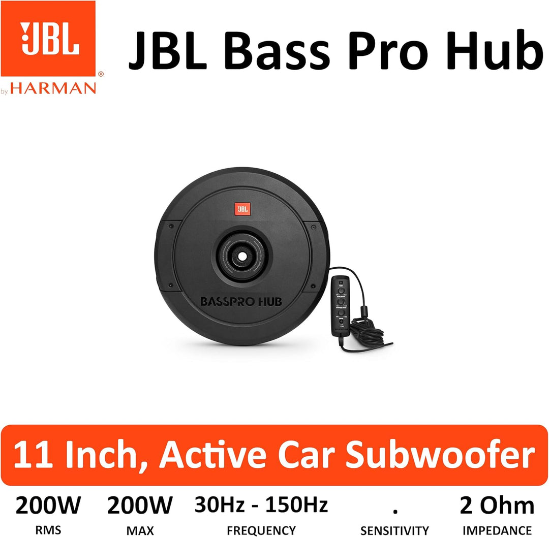 JBL BassPro Hub 11" Reserverad Aktiv Subwoofer Auto Set - 300 Watt Auto Subwoofer mit eingebautem Ve