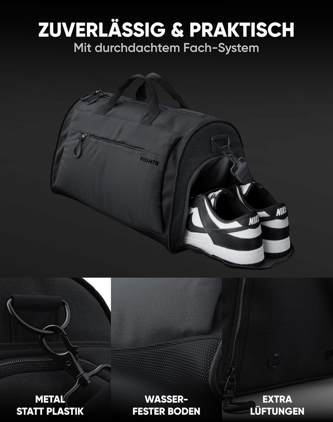 FIGHTR® Sporttasche &amp; Reisetasche für Damen und Herren - mit Schuhfach &amp; Nassfach - Tasche für Sport