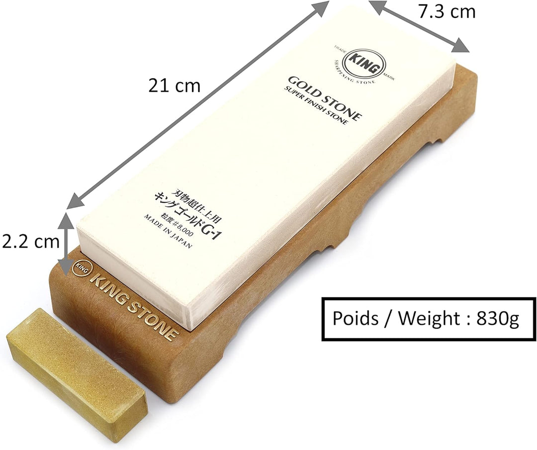 King Gold Stone G-1 Japanischer Schleifstein mit Halterung, Körnung #8000, mit Messerschärfer