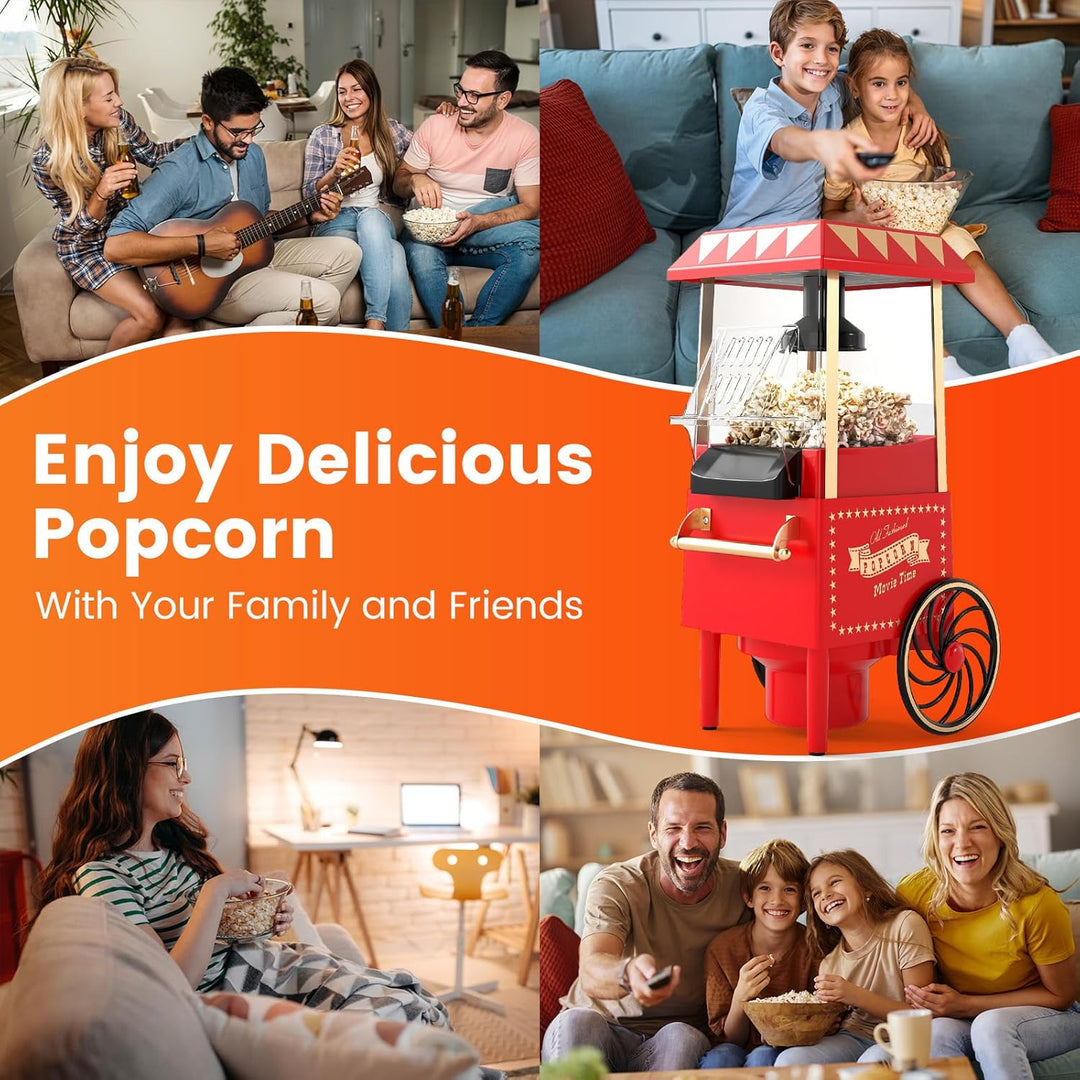 LIFEZEAL Retro Popcornmaschine 1200W, Heissluft Popcorn Maker ohne Öl, Popcornautomat mit Messbecher