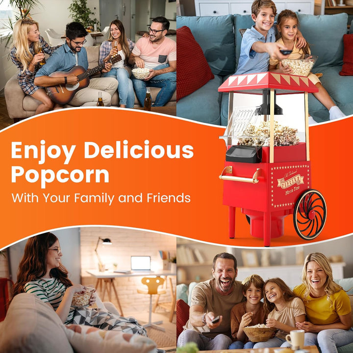 LIFEZEAL Retro Popcornmaschine 1200W, Heissluft Popcorn Maker ohne Öl, Popcornautomat mit Messbecher