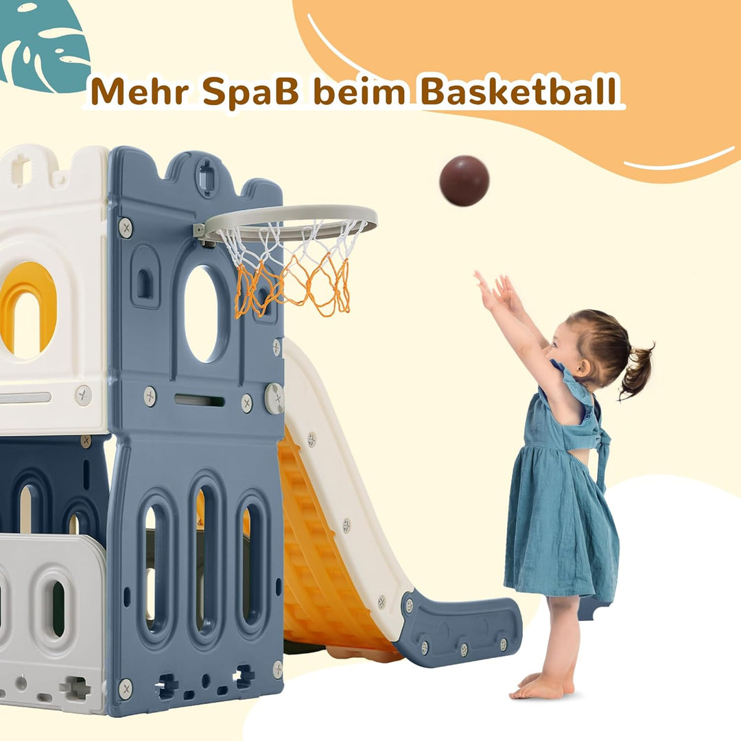 Merax Rutsche & Kletterspielzeug für Kinder, 6 in 1 Kinderrutsche Schaukel, Basketballrahmen, Klette