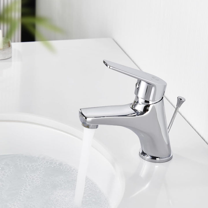CECIPA Waschtischarmatur Bad mit Zugstange, Wasserhahn für Waschbecken mit Ablaufgarnitur, Mischbatt