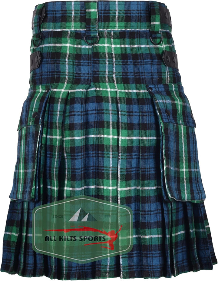 Utility-Kilt für Herren aus Acrylwolle mit Lederriemen, Lamont Ancient 34