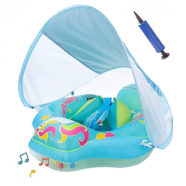 Baby Schwimmring mit Sonnendach Abnehmbaren,Schwimmring mit Sonnenschutz Verstellbare,Aufblasbarer S