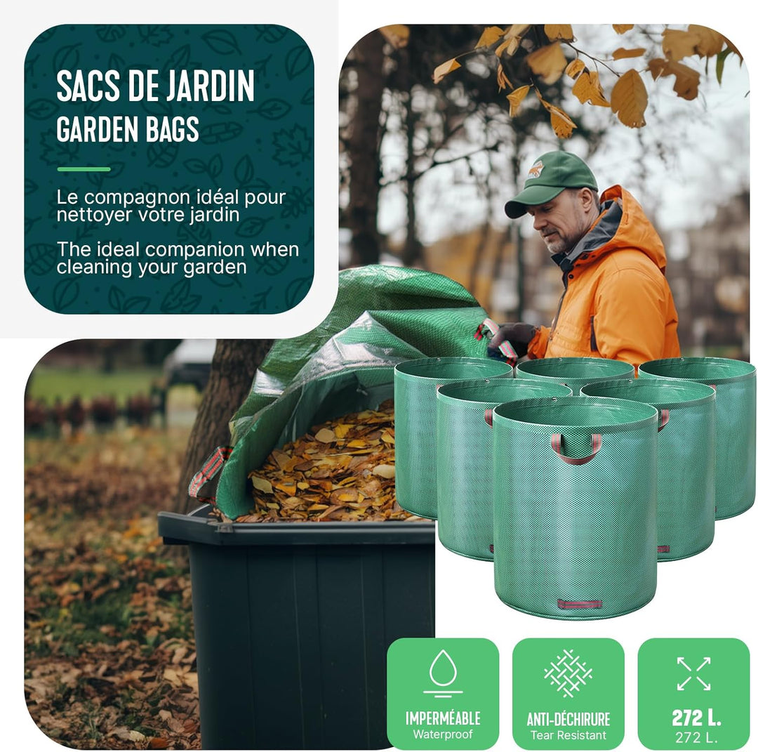 VOUNOT Gartenabfallsack 272 Liter, 6er Gartensäcke für Grünabfall, Selbststehend und Falt, Laubsack