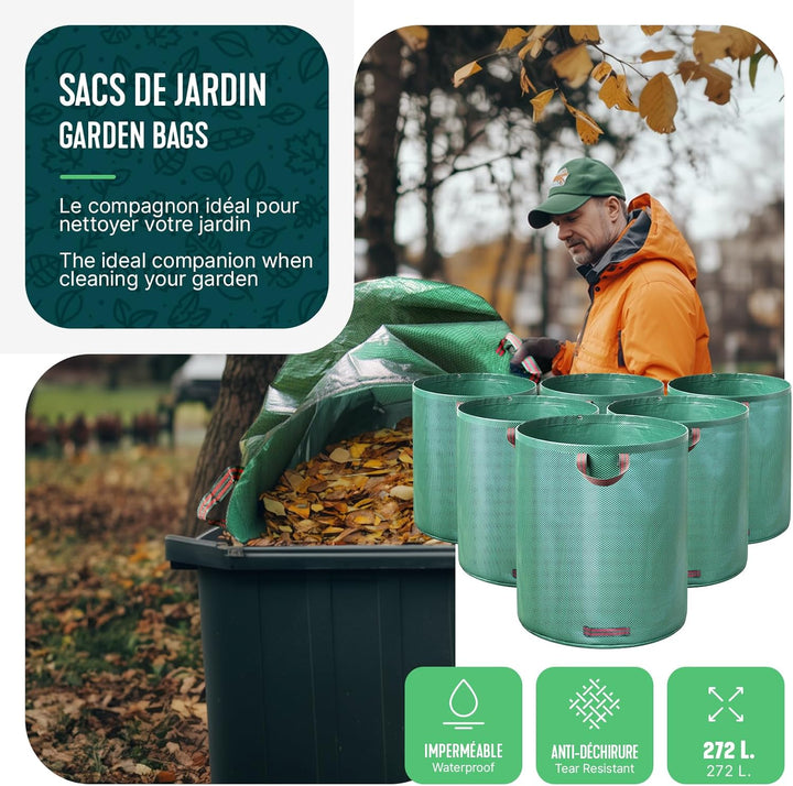 VOUNOT Gartenabfallsack 272 Liter, 6er Gartensäcke für Grünabfall, Selbststehend und Falt, Laubsack