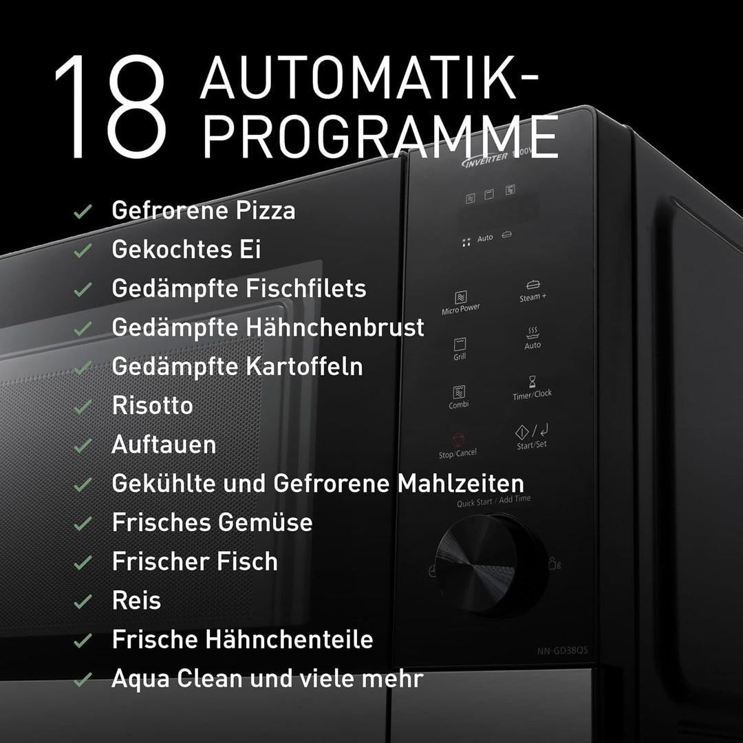 Panasonic NN-GD38QSEPG 29L Grill-Mikrowelle mit Steam+ Pot, 1000 W, automatisches Auftauen, Kombinat