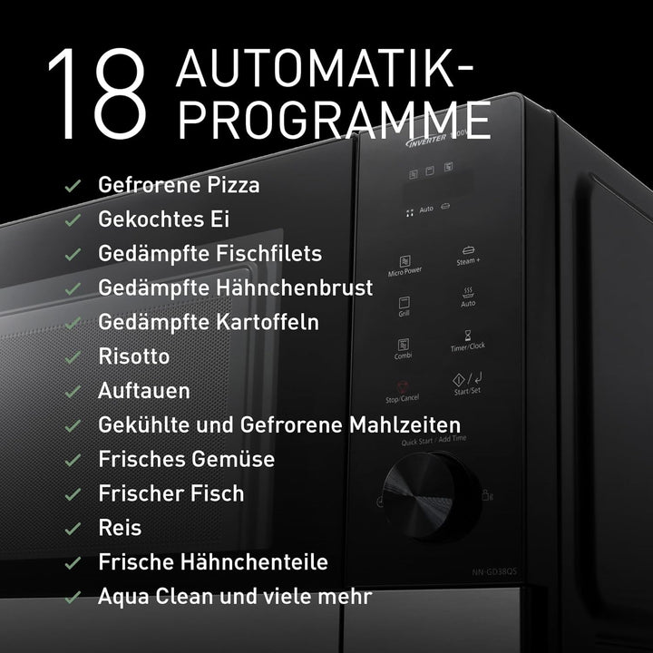 Panasonic NN-GD38QSEPG 29L Grill-Mikrowelle mit Steam+ Pot, 1000 W, automatisches Auftauen, Kombinat
