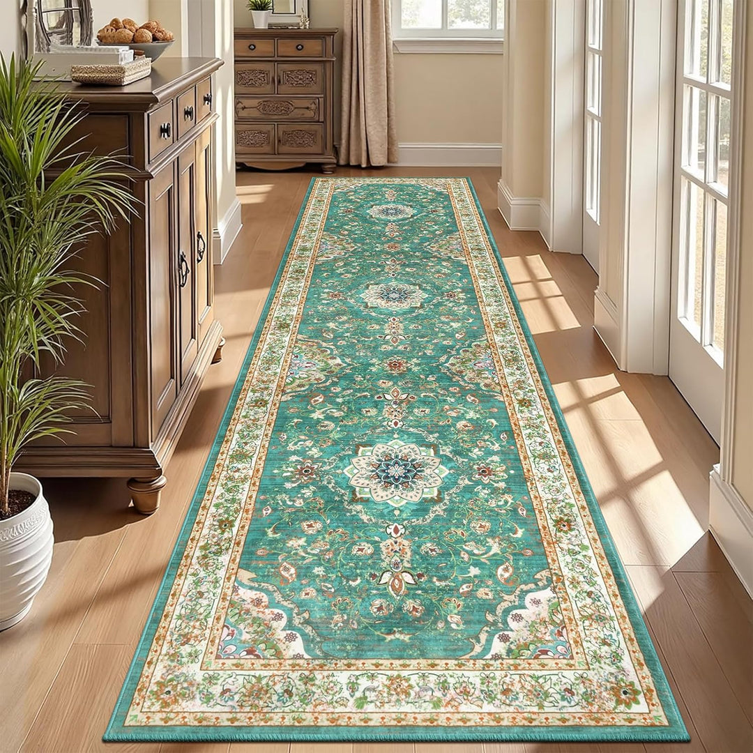 Enyhom Teppich Läufer Flur 60 x 240 cm, rutschfest Washchbar Küchenteppich Modern Weich Kurzflor Blu