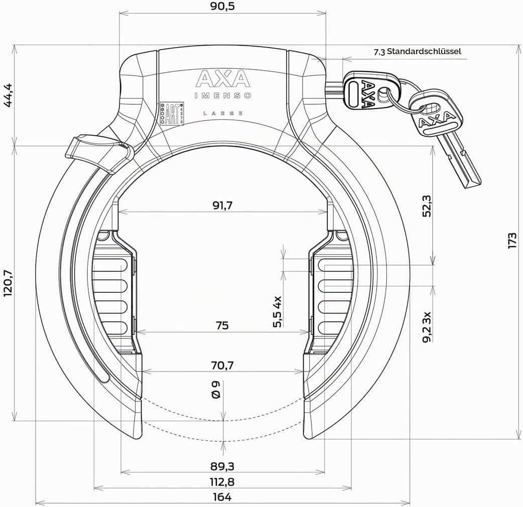 AXA Set Imenso L + ULC 130 + Transporttasche – Rahmenschloss Set mit Einsteckkette und Tasche – Hohe