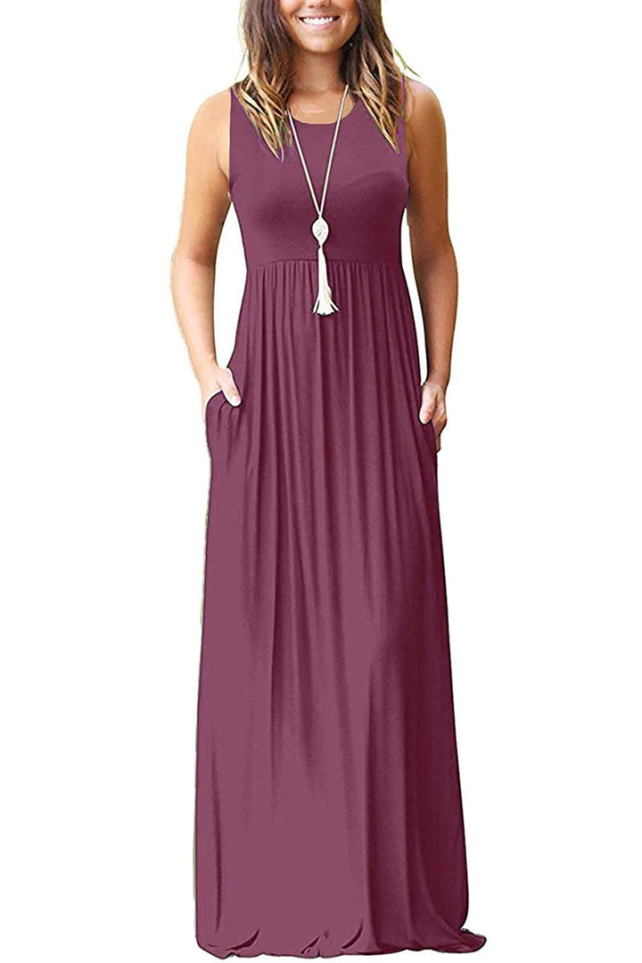 AUSELILY Sommerkleid für Damen, ärmellos, locker, Maxikleid, langes Freizeitkleid mit Taschen S Mauv