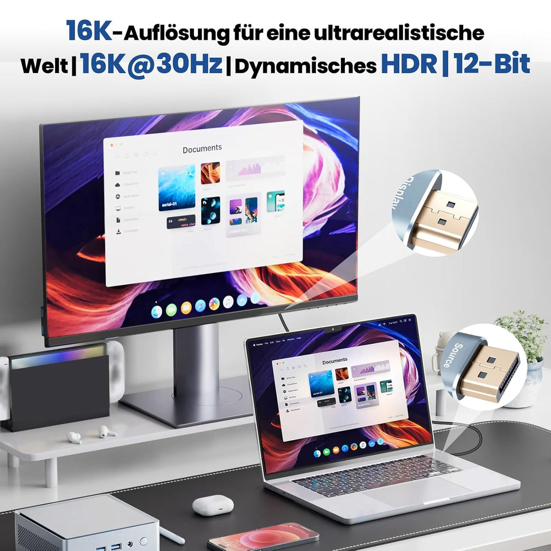 RUIZHI 8K DisplayPort auf HDMI Kabel 2M – DP 1.4 zu HDMI 2.1 Adapterkabel, unterstützt 8K@60Hz / 4K@