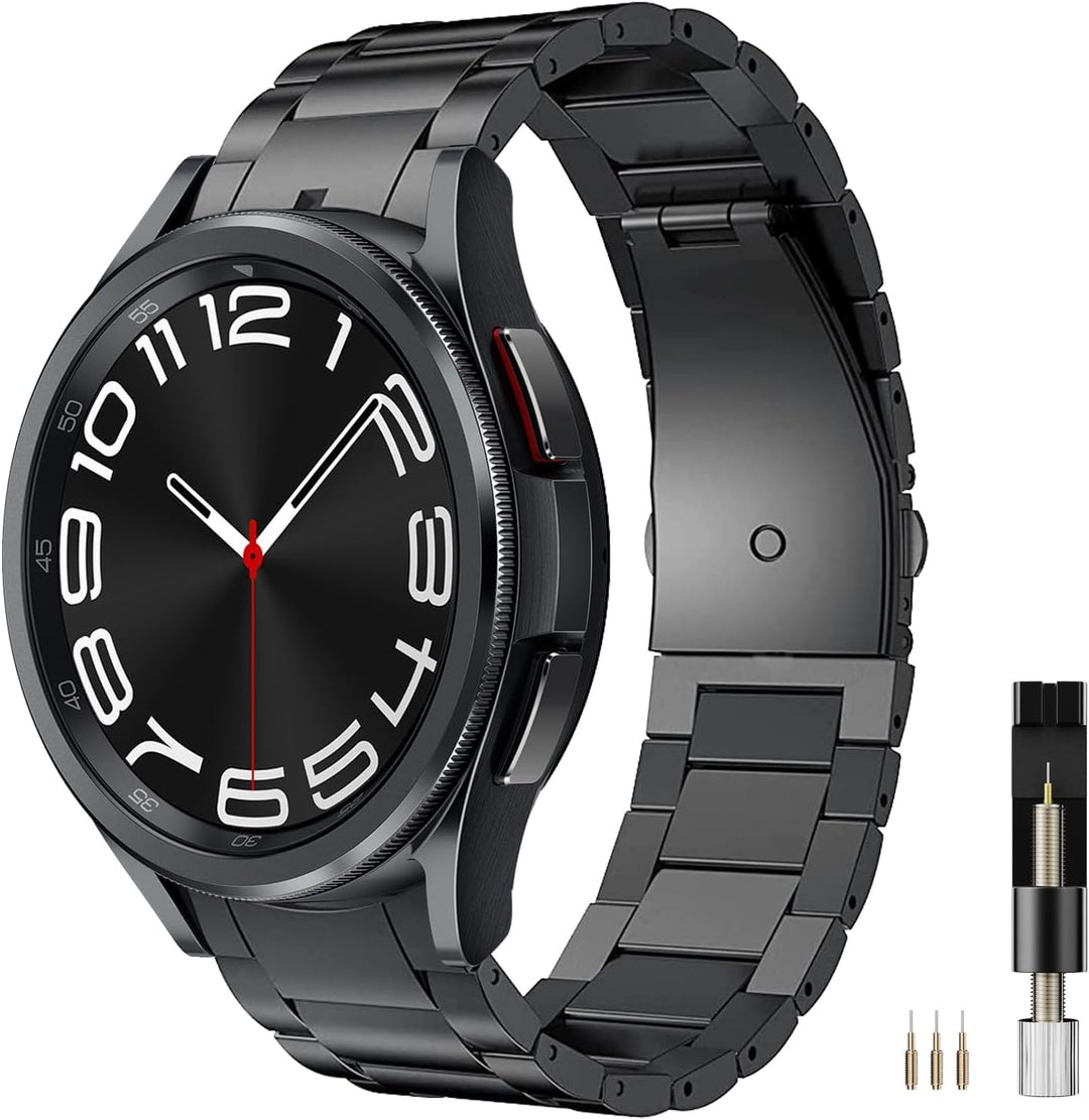 Miimall Kompatibel mit Samsung Galaxy Watch 6/5/4 Armband 40mm 44mm, Titanstahl Metall Doppelte Falt