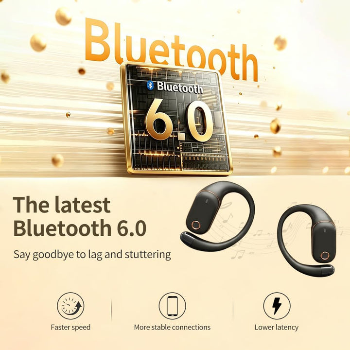 Open-Ear Bluetooth Kopfhörer, Bluetooth 6.0 Wireless Ohrhörer Sport mit LED-Anzeige, IPX6 Wasserdich