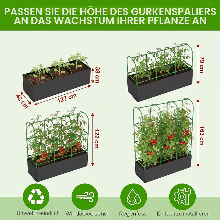 Gurken Rankhilfe 127 x 162cm mit Pflanztasche, 2-in-1 Rankhilfe für Gurken &amp; Tomaten, Höhenverstellb