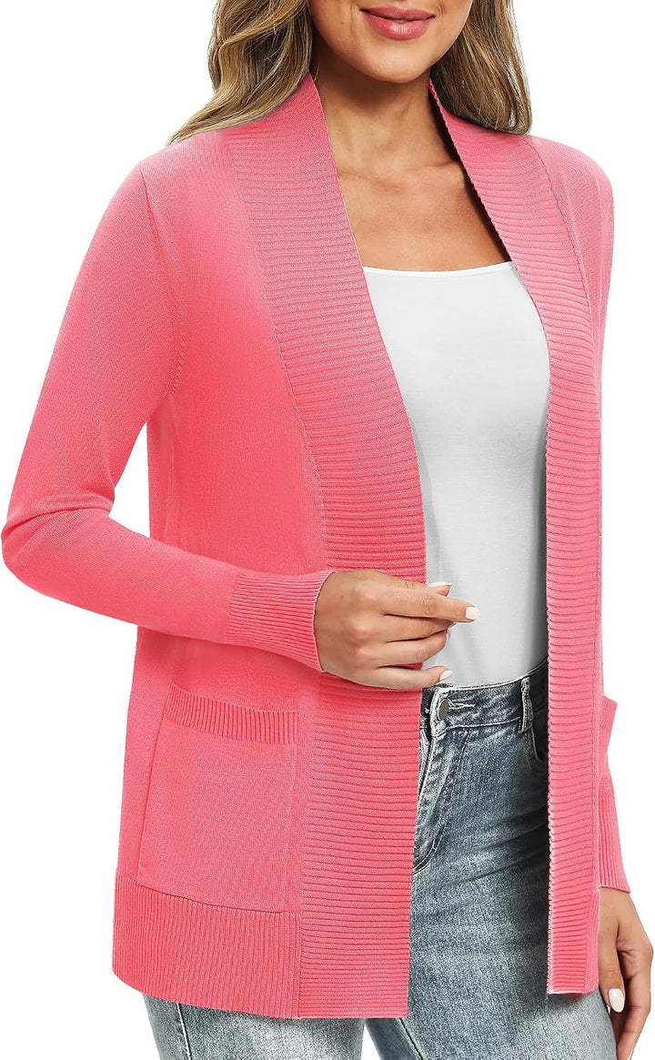 Damen Lange Ärmel Gestrickt Strickjacke Leicht Gemütlich Offene Vorderseite Lange Freizeitjacke mit
