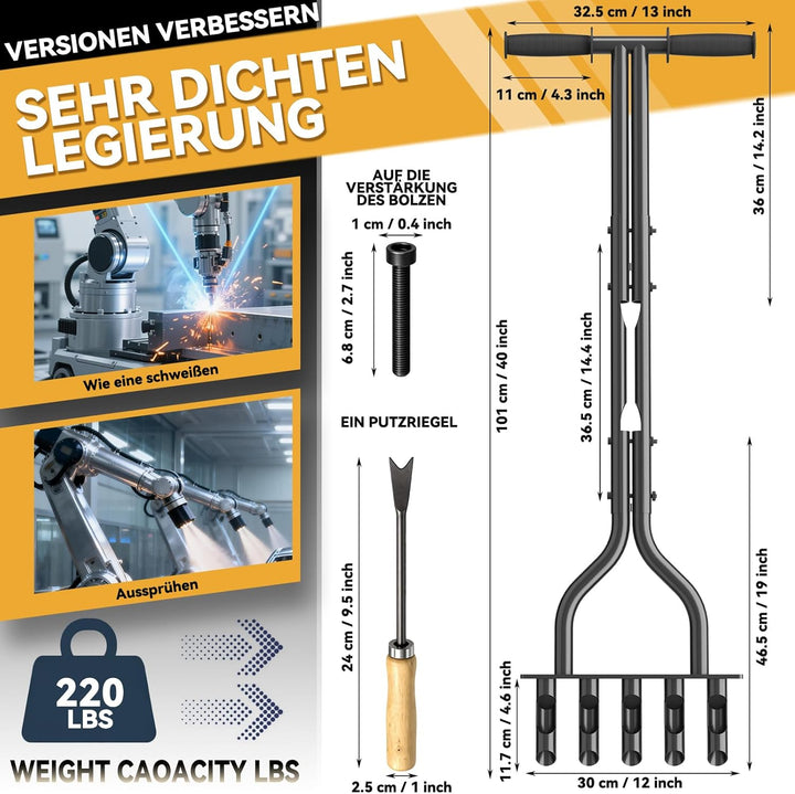Rasenlüfter für Garten, Aerifizierer für Rasen mit 5 Löchern und rutschfestem Gummigriff, Manueller