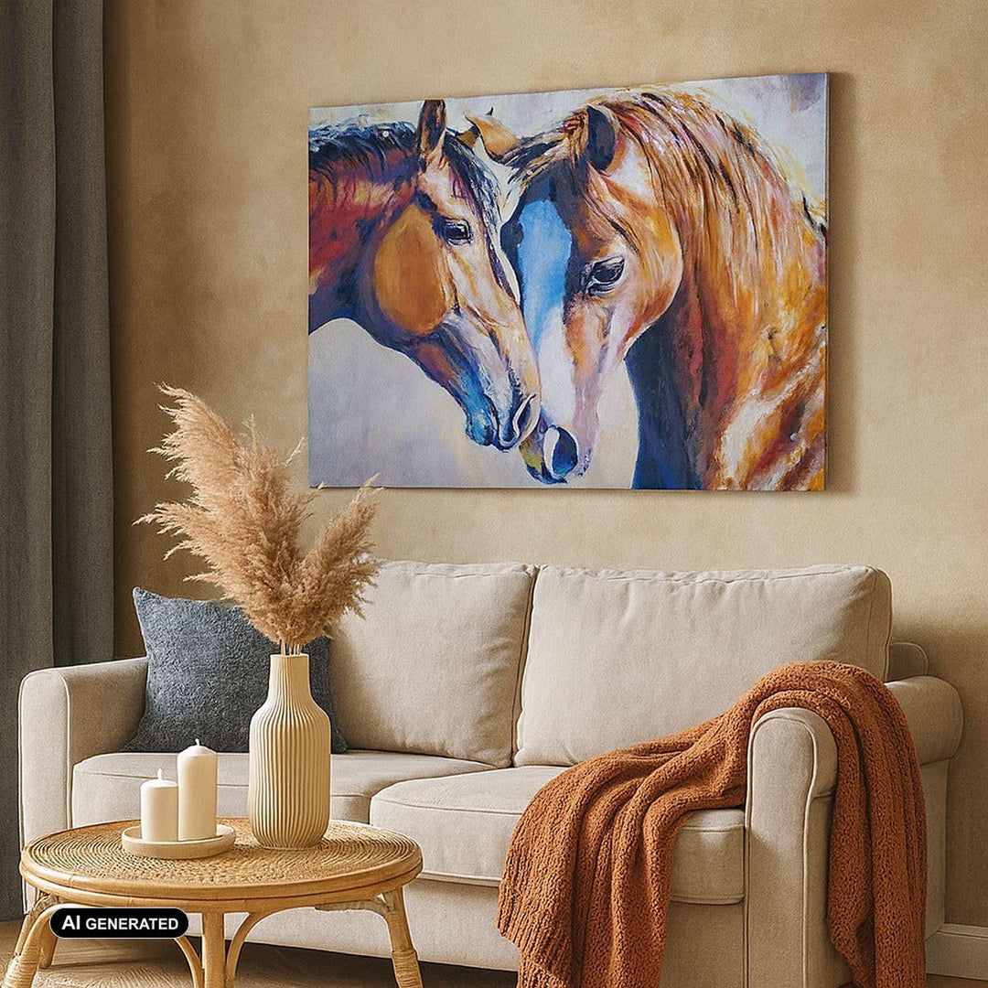 Bilder auf Leinwand 100x70cm Leinwandbild mit Rahmen Pferd Tier Bindung Gross Wanddeko Bild Schlafzi