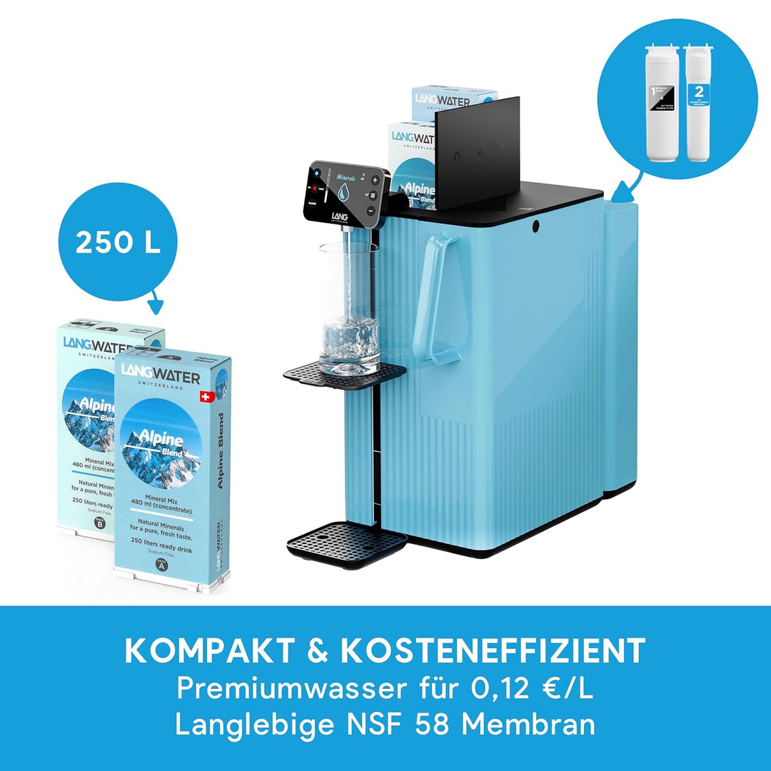 LANGWATER Auftisch Osmoseanlage mit Anpassbarer Mineralisierung & Heisswasserspender - Umkehrosmosea