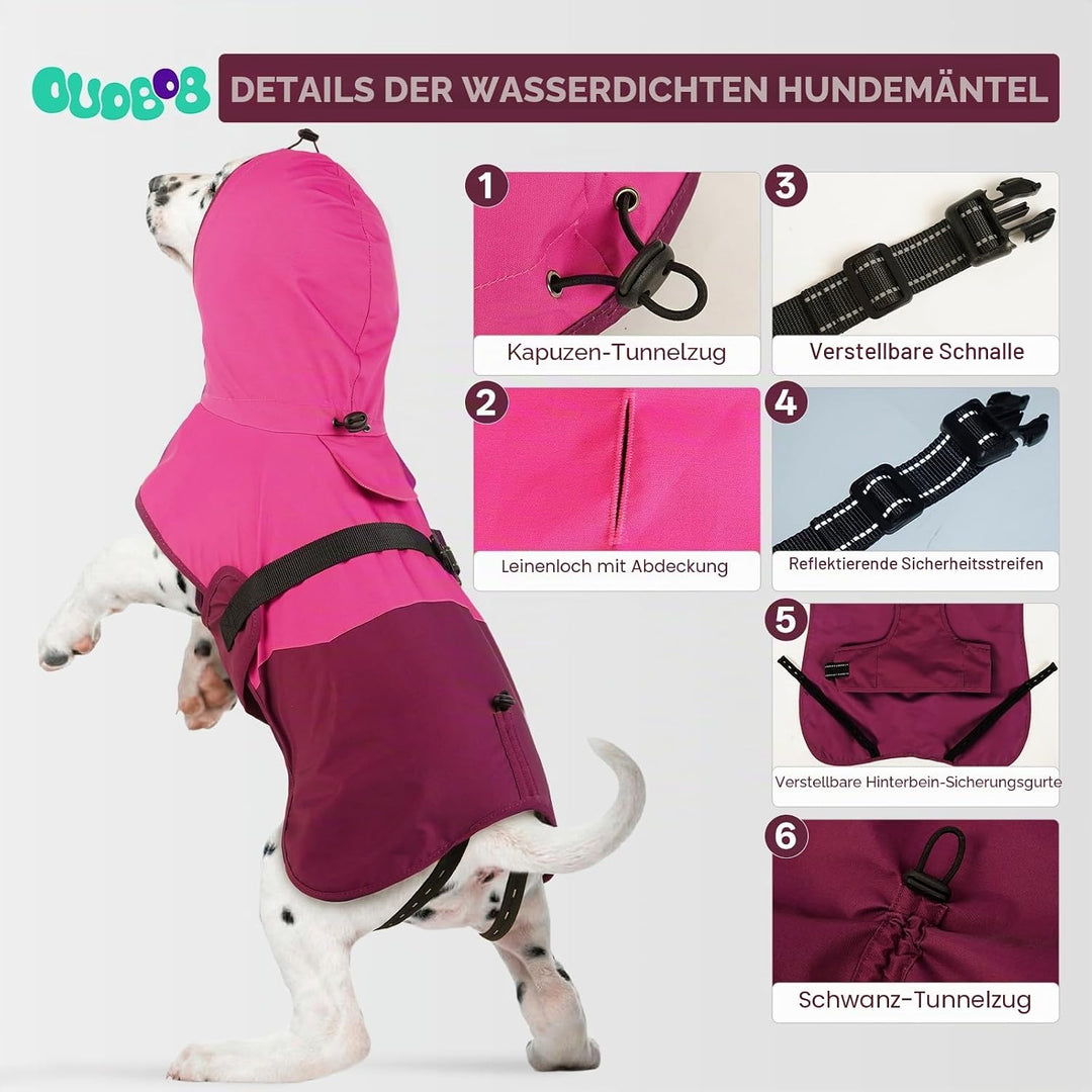 Hunde-Regenmantel für mittelgrosse Hunde, verstellbar, wasserdicht, reflektierend, atmungsaktiv, vol