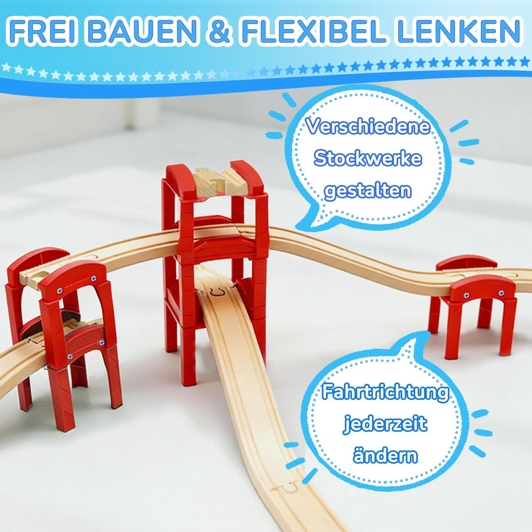 Holzeisenbahn Schienen Zubehör(14-TLG.) – Kompatibel mit Alle Eisenbahn Holz Systeme, für Kinder Ab