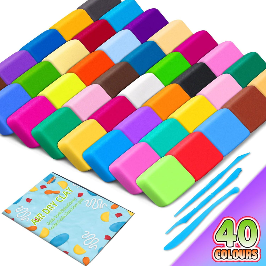 Modelliermasse Lufttrocknend, 40 Farben Lufttrockener Magischer Knete für Kinder, Air Dry Clay, 40 F