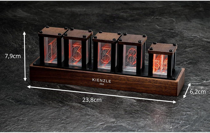 Kienzle LED-Nixie-Uhr mit RGB-Beleuchtung in 1.600 Farben, Echt­Holz, 6 Anzeigemodi, vormontiert, US