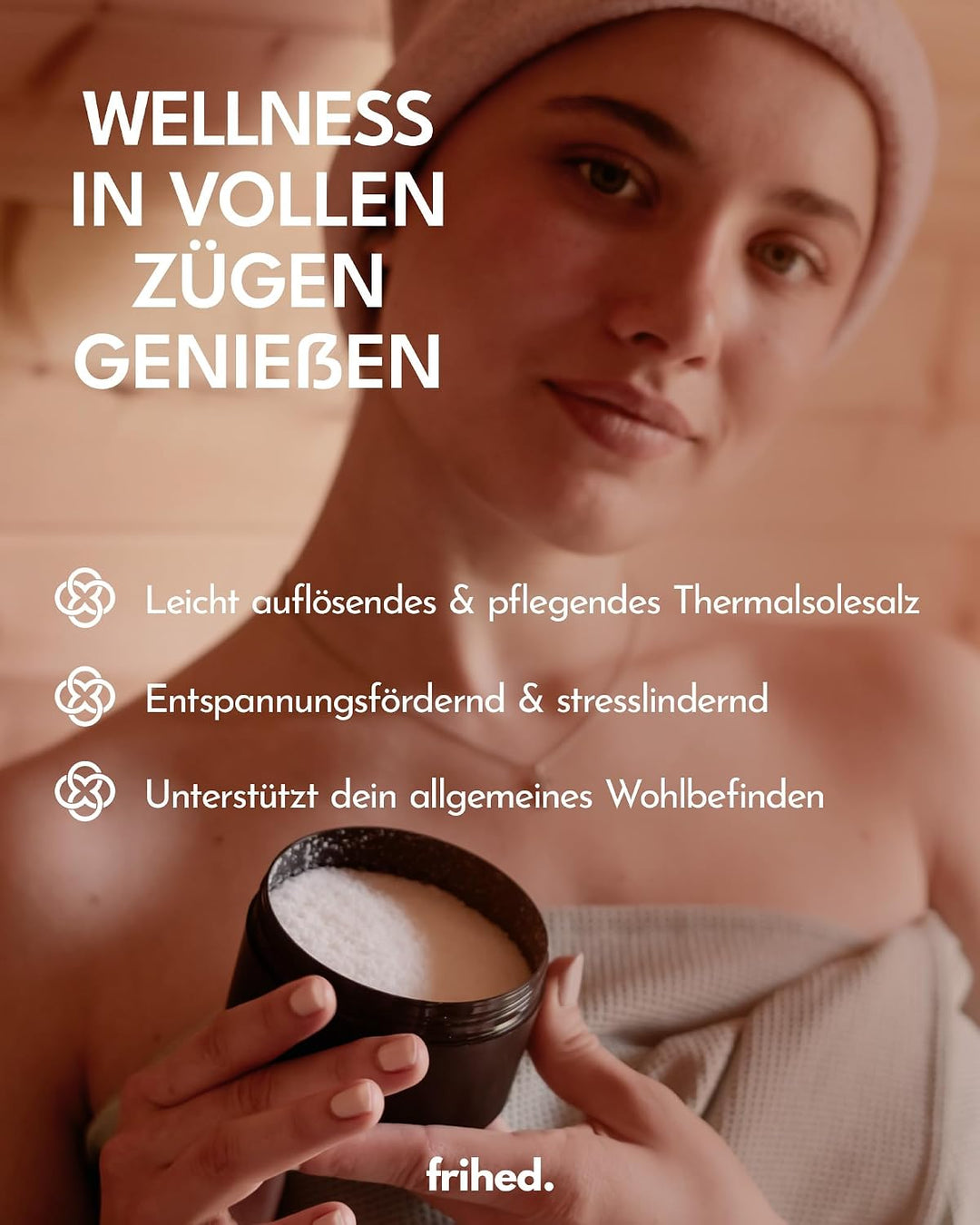 frihed.® Saunasalz Winter Blossom - Hochwertiges Peelingsalz mit Baumwoll Duft - Ideal nach Sauna, D