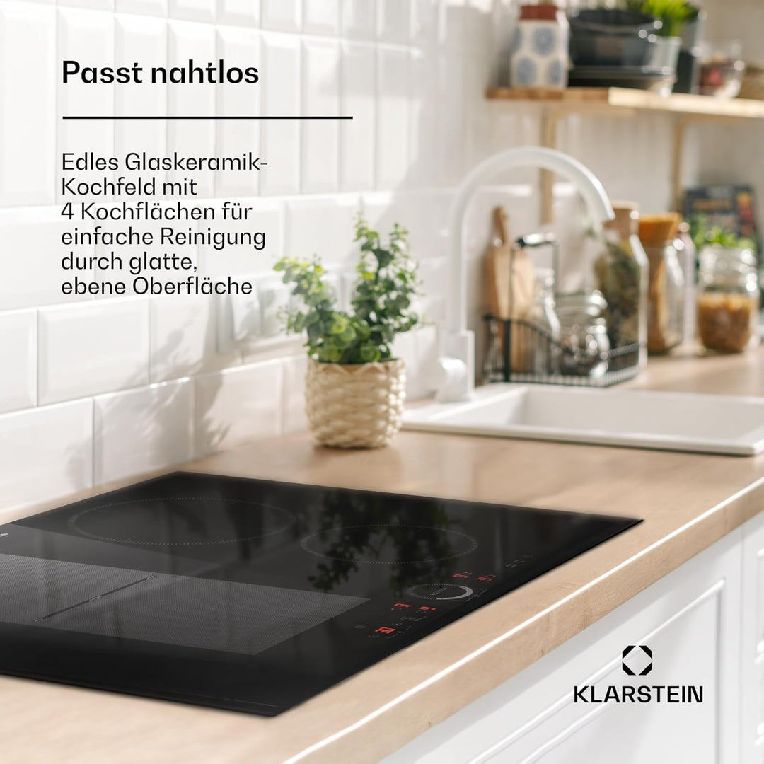 Klarstein Induktionskochfeld, Glaskeramik Kochfeld, 7000W Induktionskochfeld mit 4 Platten, Einbau-I