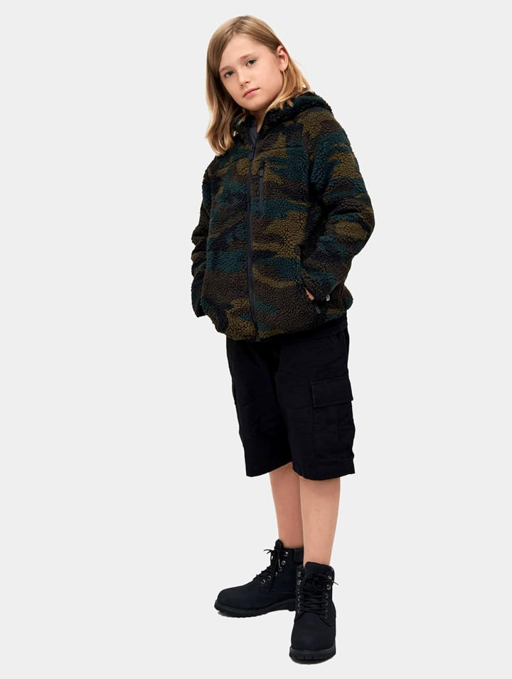 Brandit Kids Teddyfleecejacket Hood, Viele (Tarn-) Farben, Grössen 122 bis 176 134-140 Woodland, 134