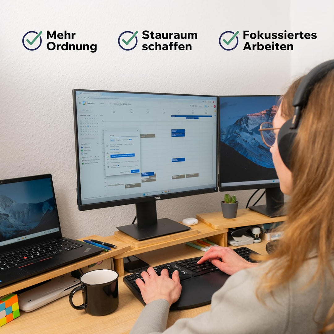 Stabiler Monitorständer aus Bambus, verstellbare Bildschirmerhöhung 90-128 cm, Monitorerhöhung für b
