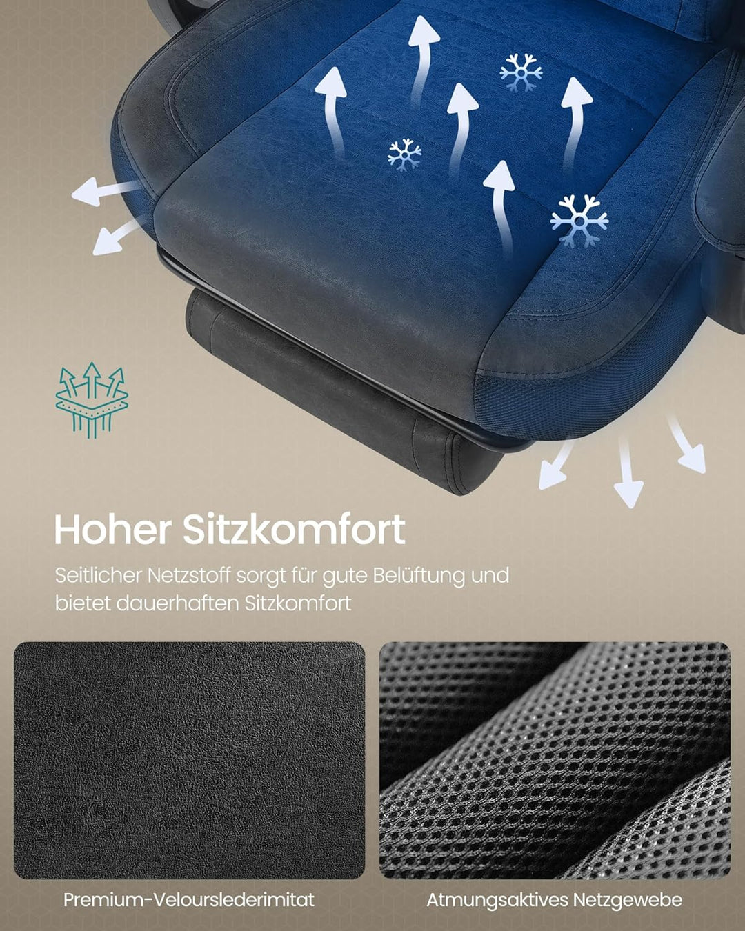 SONGMICS Gaming-Stuhl, Bürostuhl, Computerstuhl, ergonomisches Design, mit Fussstütze, verstellbares