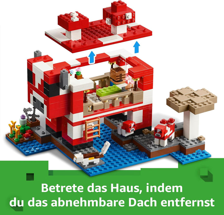 LEGO Minecraft Das Pilzkuh-Haus, Bauspielzeug zum Videospiel, Modell im Pilzland mit Minifiguren, St