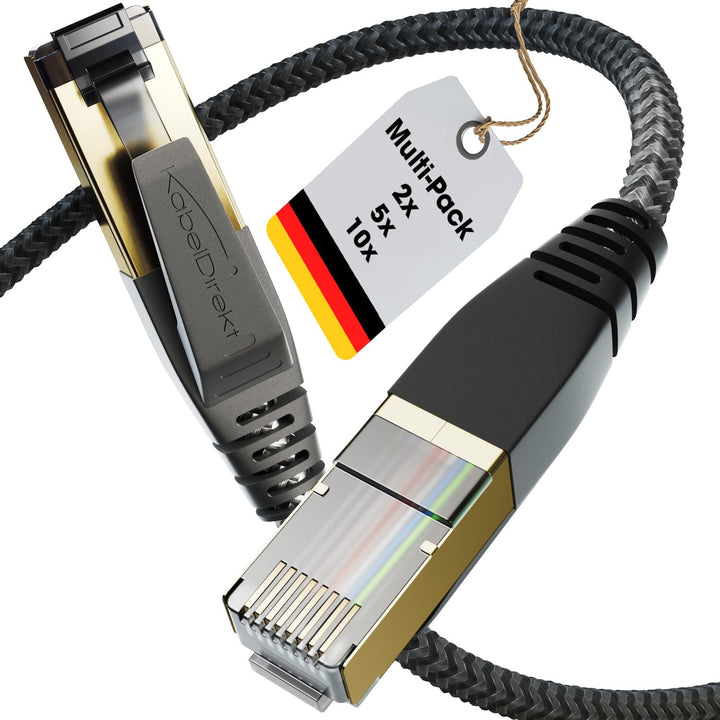 KabelDirekt – Cat-8-Netzwerkkabel – 5x5m – 40 Gigabit, geflochten 5m 5er-Pack Schwarz/Gold, 5m 5er-P