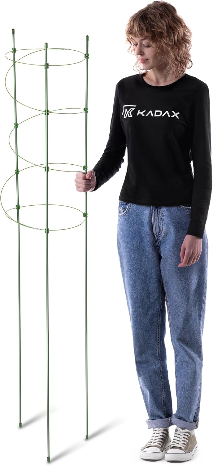 KADAX Pflanzenstütze 150 cm, 6 Stück, Staudenhalter aus beschichtetem Metall, Rund Rankhilfe für Dah