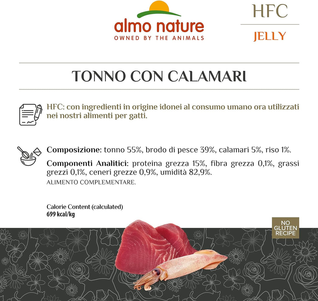 Almo Nature HFC Jelly Katzenfutter nass -Thunfisch mit Calamaris 24er Pack (24 x 70g) Fisch^Meeresfr