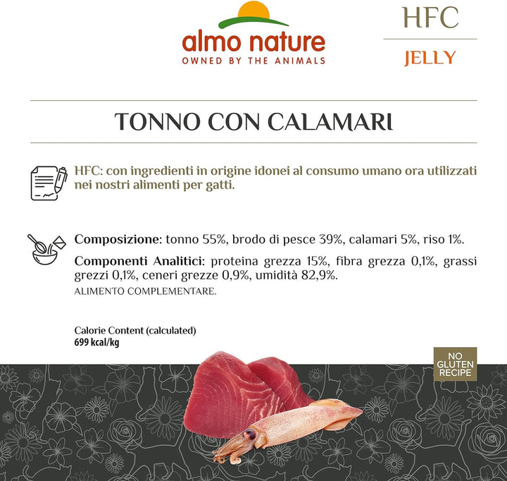 Almo Nature HFC Jelly Katzenfutter nass -Thunfisch mit Calamaris 24er Pack (24 x 70g) Fisch^Meeresfr