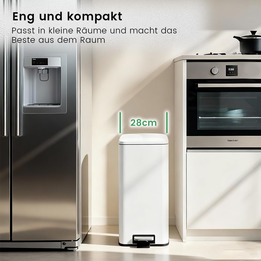 Mülleimer,30L Tretmülleimer mit Softclose Deckel,30 Liter Abfalleimer mit Fusspedal, Quadratischer T