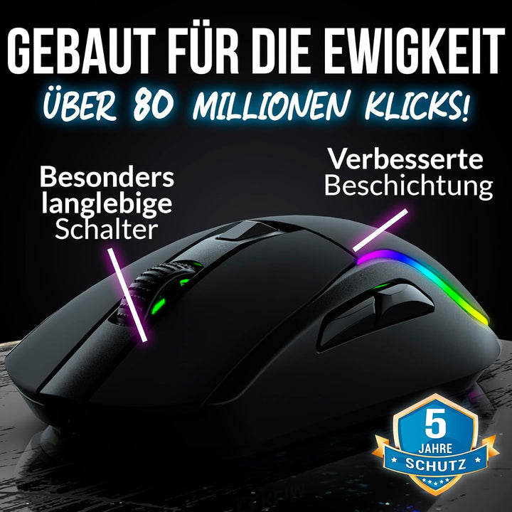 KLIM Blaze Y Wiederaufladbare kabellose Maus - NEU - Gaming Maus mit RGB und Ladestation - Hochpräzi