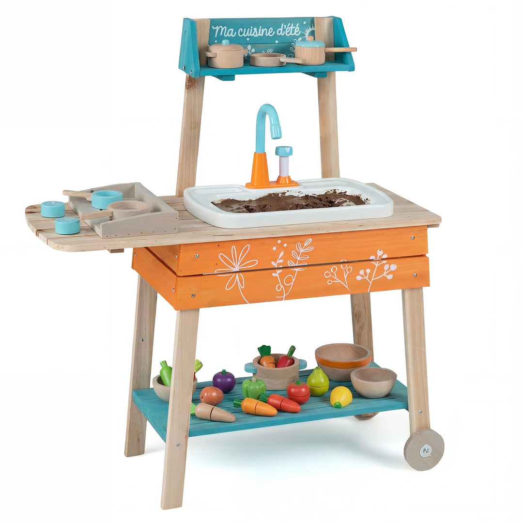 COSTWAY Matschküche Kinder Outdoor, Kinderküche Holz inkl. Spülbecken mit Wasserpumpfunktion, Garten