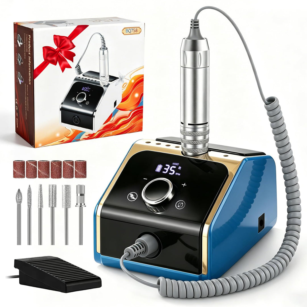 CozyZen Elektrische Nagelfräsmaschine 35.000 U/min Profi-Set | Mit LCD-Display, Hand- & Fusspedal, l