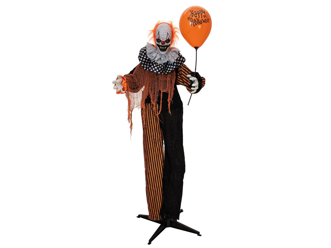 EUROPALMS Halloween Figur Clown mit Luftballon, animiert, 166cm | Animierte Figur mit Licht- und Sou