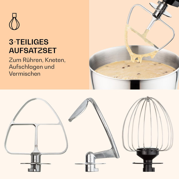 Klarstein Bella Küchenmaschine - Knetmaschine mit 6 Geschwindigkeitsstufen, Rührmaschne aus Edelstah