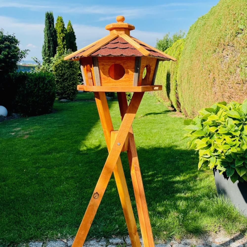 Vogel Futter Haus L oder XL Sechseck Holz Vogelhaus Futterstelle Braun/Blau, Rot, Schwarz und Grün (