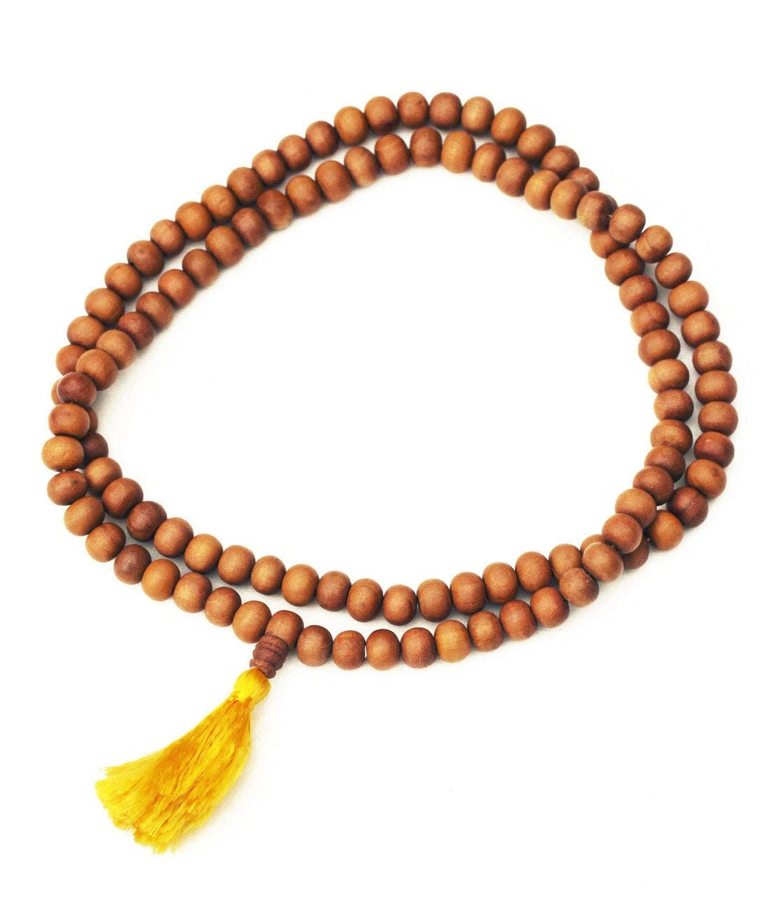 IndianStore4All Sandelholz Japa Mala 8 mm 108 + 1 Guru Perle buddhistische Mönch Mala gelbe Quaste,